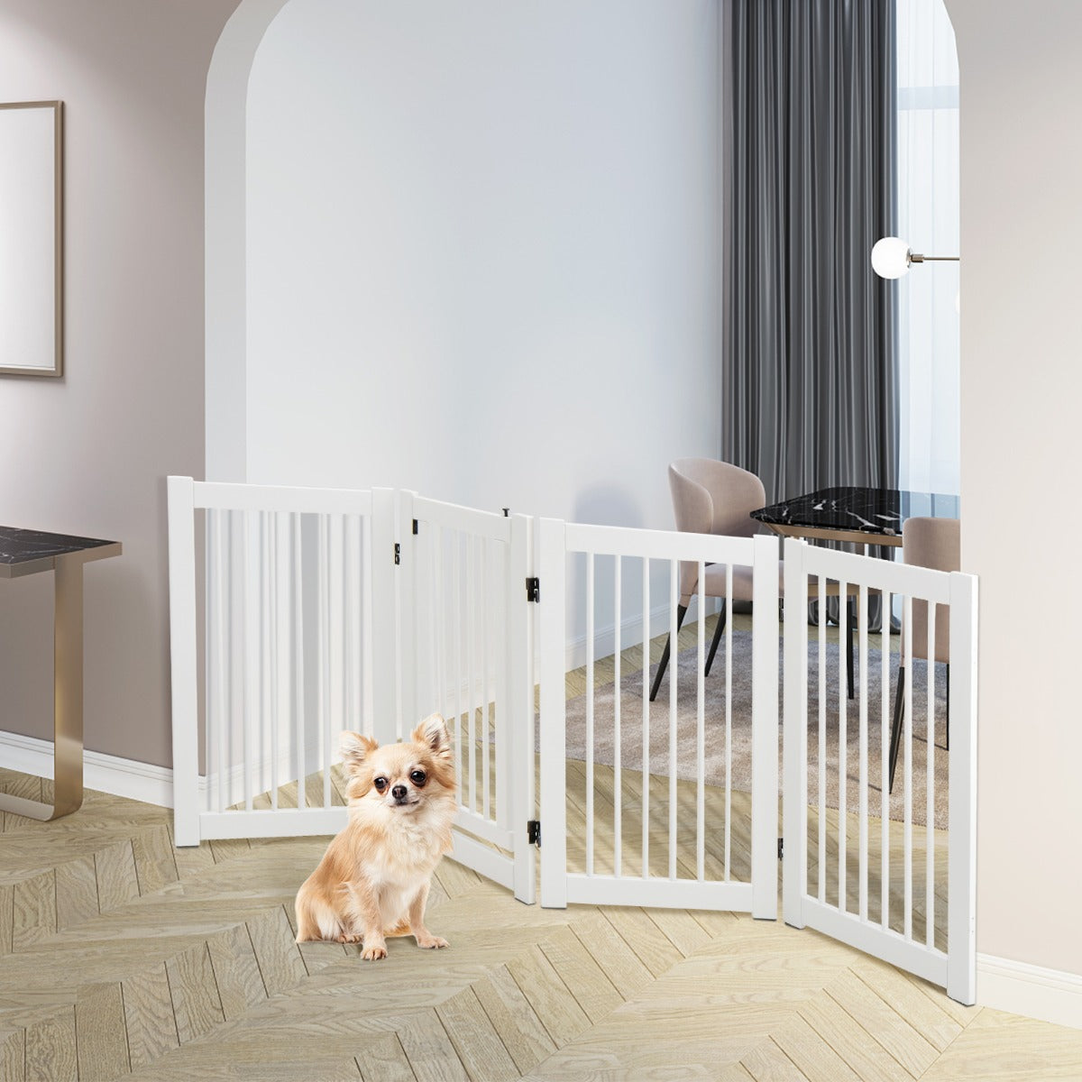 4 Panel Folding Dog Fence with Walk Through Door-White