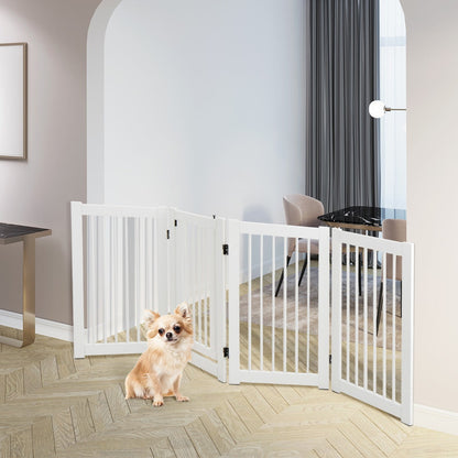4 Panel Folding Dog Fence with Walk Through Door-White