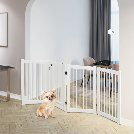 4 Panel Folding Dog Fence with Walk Through Door-White