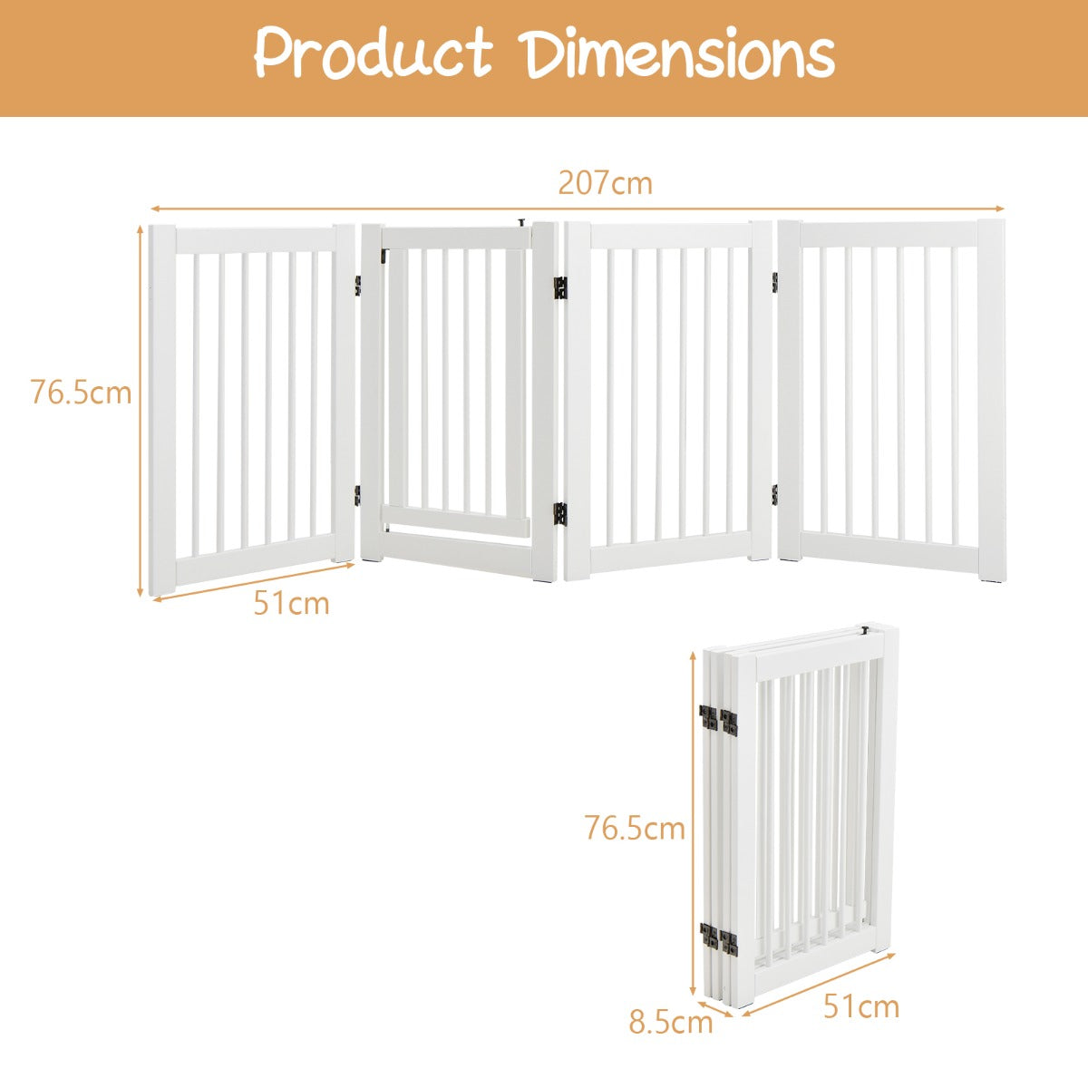 4 Panel Folding Dog Fence with Walk Through Door-White
