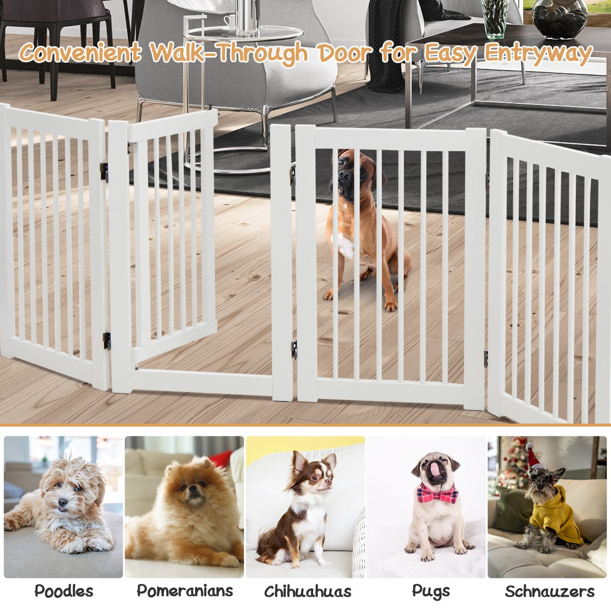 4 Panel Folding Dog Fence with Walk Through Door-White