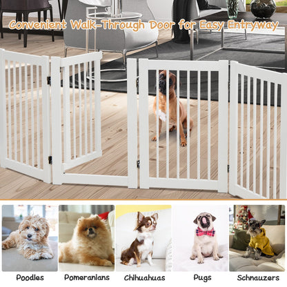 4 Panel Folding Dog Fence with Walk Through Door-White
