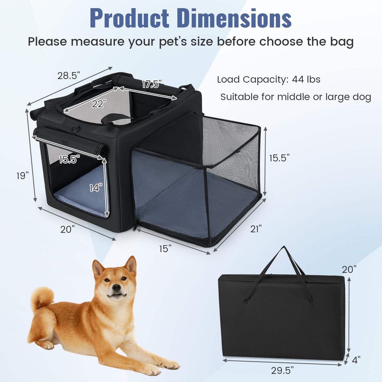 Foldable Dog Crate with Openings and Window Mesh Inner Basket-M