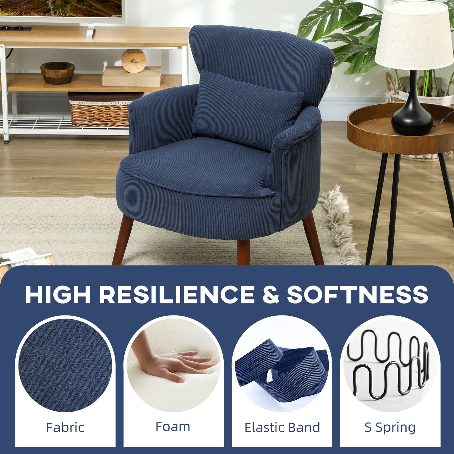 HOMCOM Corduroy Retro Accent Chair - Niebieski