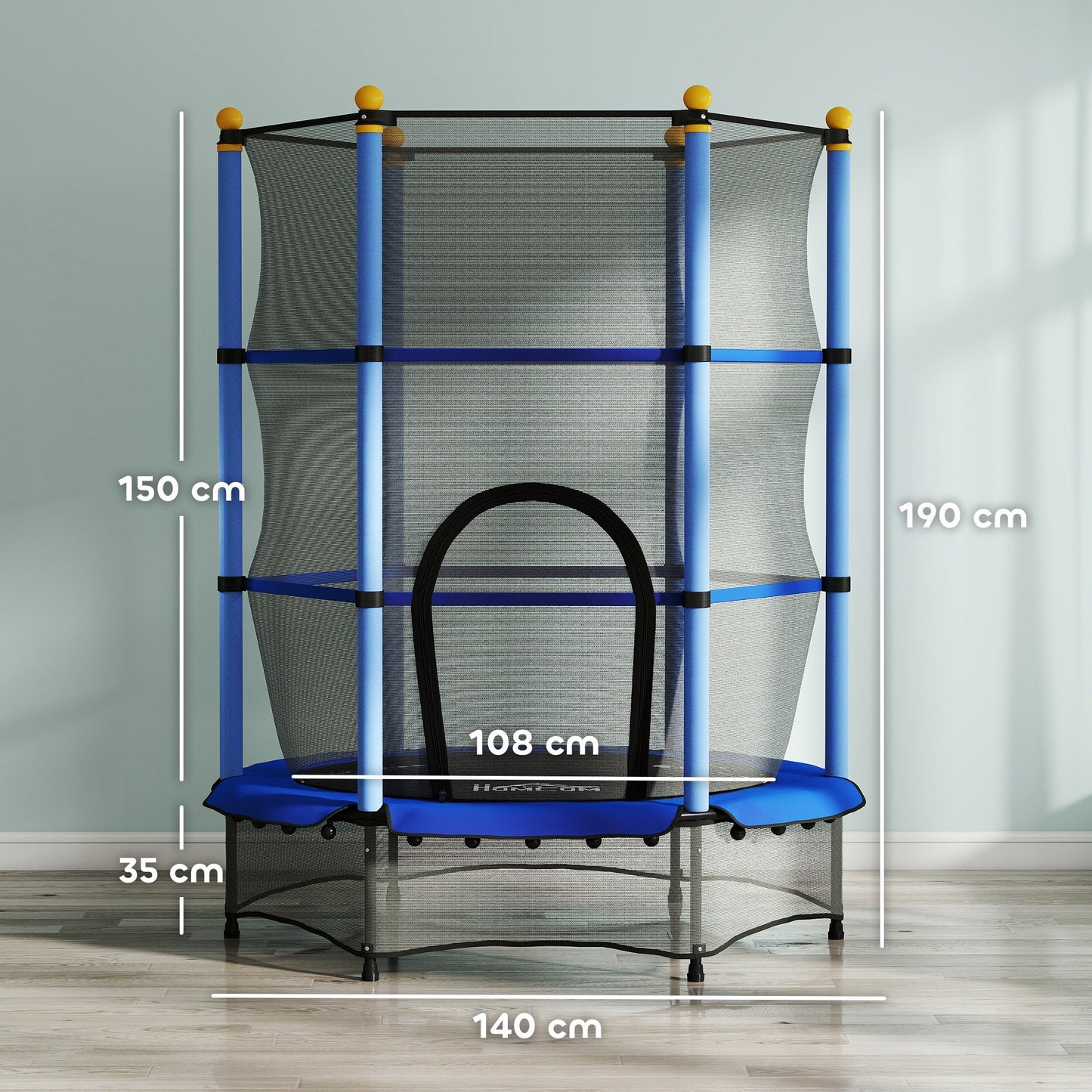 HOMCOM 4.6FT/55" Kids Trampoline with Safety Enclosure, Outdoor Indoor Use, for Ages 3-10 Years, Blue