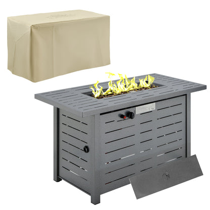 Outsunny Propane Gas Fire Pit Table, 50000BTU Smokeless Firepit Outdoor Patio Heater with Protective Cover, Lava Rocks and Lid, 107cm x 51cm x 63cm, Silver Grey