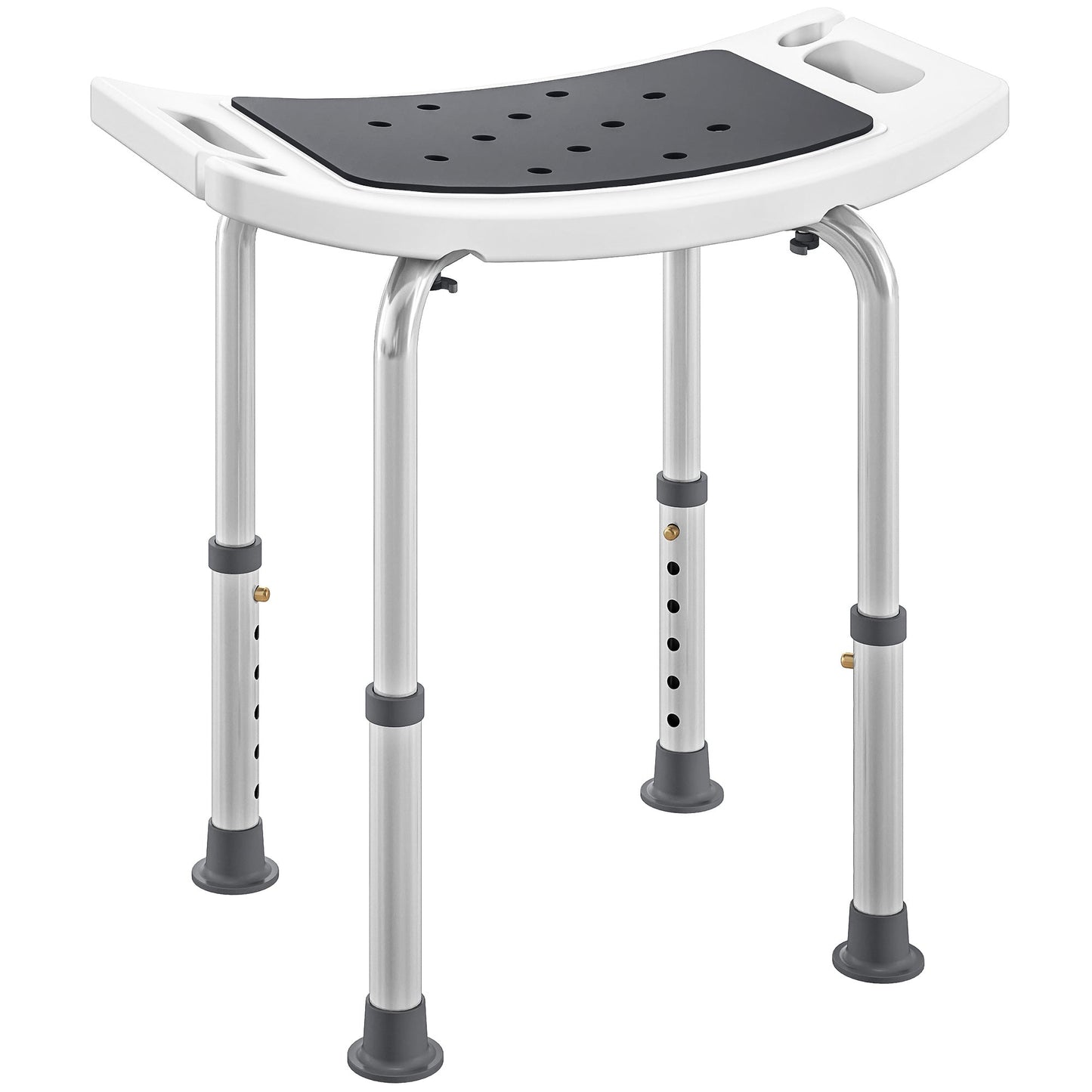 HOMCOM 6-Level Height Adjustable Aluminium Bath Room Stool Chair Shower Non-Slip Design w/ Padded Seat Drainage Holes Foot Pad, Grey