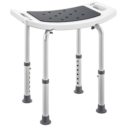 HOMCOM 6-Level Height Adjustable Aluminium Bath Room Stool Chair Shower Non-Slip Design w/ Padded Seat Drainage Holes Foot Pad, Grey