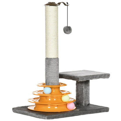 PawHut 56cm Cat Tree Tower Activity Centre, Climbing Stand Kitten House Furniture w/ Scratching Posts, Toy Ball - Grey