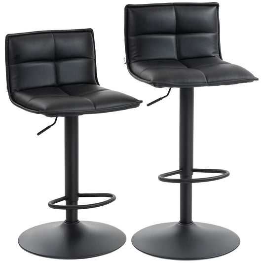 HOMCOM Set of Two Modern Faux Leather Bar Stools - Black