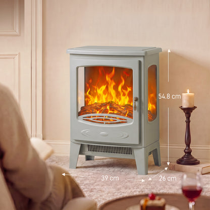 HOMCOM 900W/1800W Freestanding Electric Fireplace, Room Heater with Adjustable Artificial Flame, 3-Sided Tempered Glass, Grey