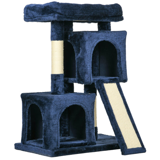 PawHut Sisal Cat Rest &amp; Play Activity Tree z 2 domkami granatowy