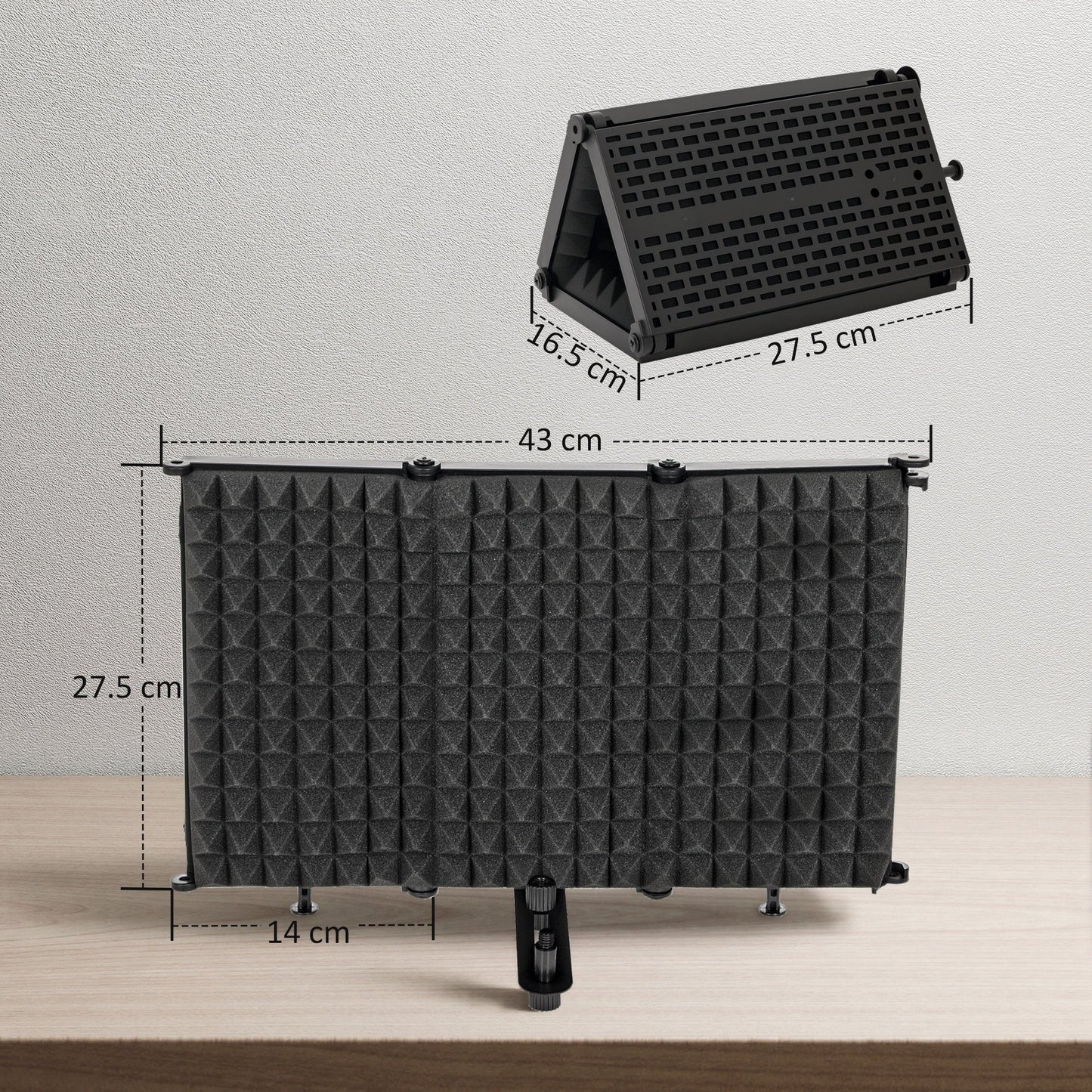 HOMCOM Studio Microphone Isolation Shield, Foldable Adjustable Recording Studio Equipment, 3-Panel High Density Absorbent Foam Shield with 3/8" Threaded Mount, Black