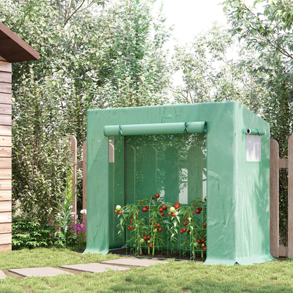 Outsunny Mała szklarnia ogrodowa typu walk-in ze stalową ramą, dużymi drzwiami rolowanymi i oknami, 200Lx76Wx168Hcm, zielona