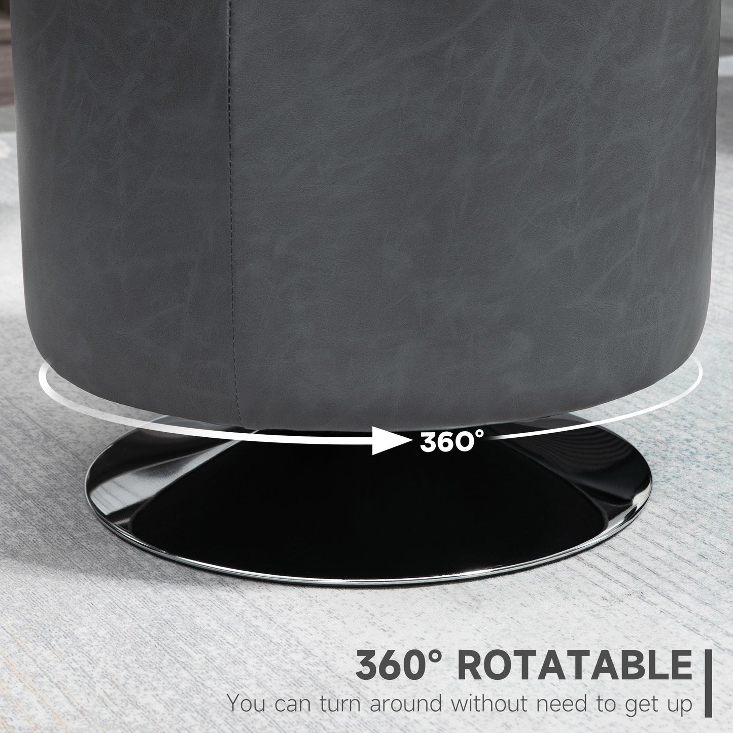 HOMCOM 360¡ Swivel Foot Stool Round PU Ottoman with Thick Sponge Padding and Solid Steel Base, Grey