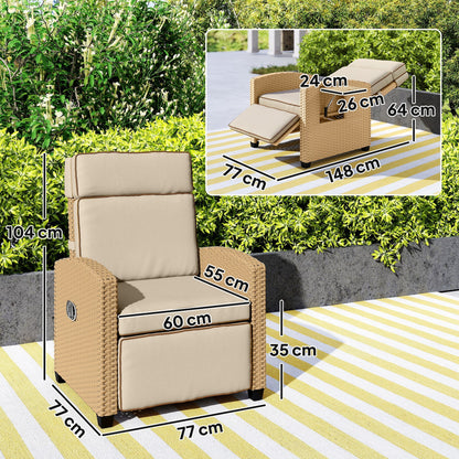 Fotel rattanowy Outsunny 145√Ç¬∞ z podnóżkiem - Khaki/Beżowy