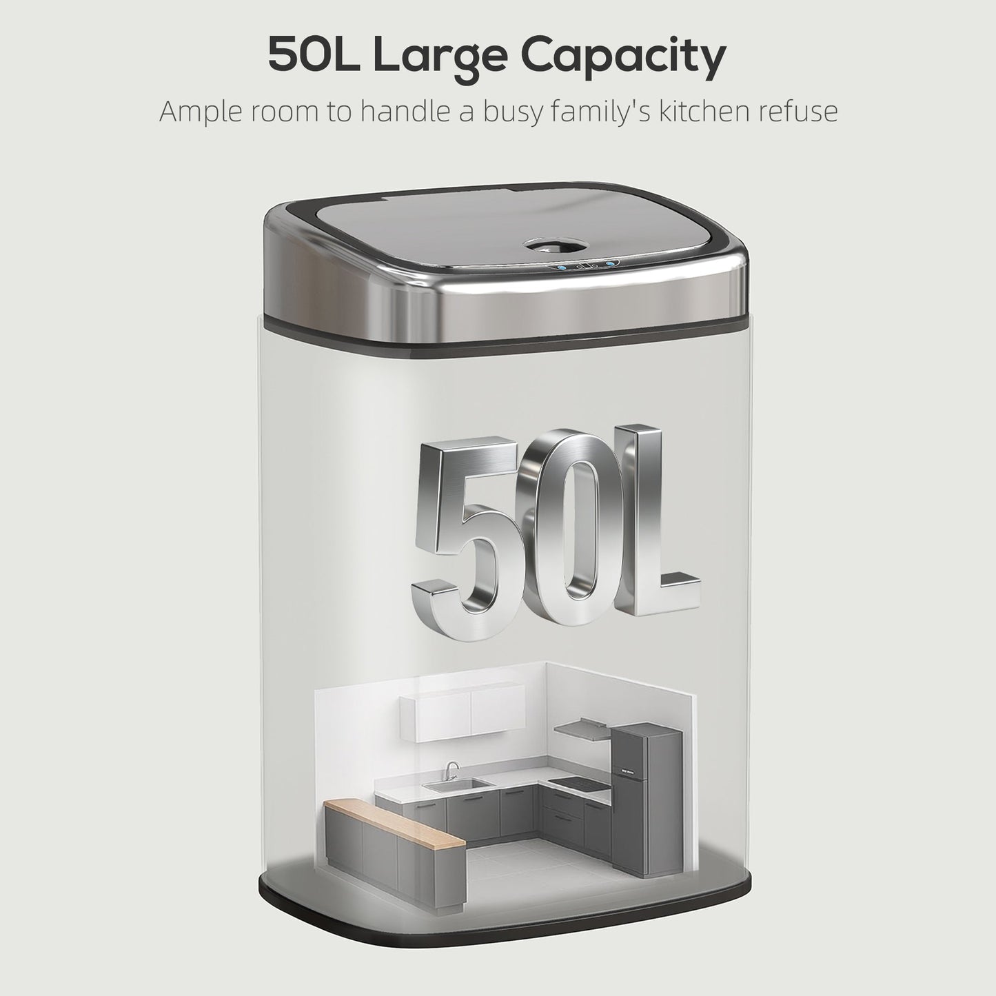 HOMCOM 50L Stainless Steel Sensor Bin - Silver Tone