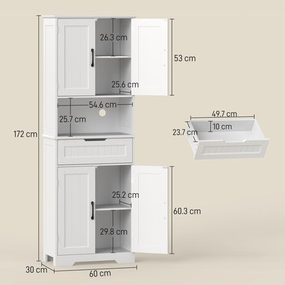 HOMCOM 172 cm Tall Kitchen Pantry Cupboard w/ Small Open Counter, Freestanding Kitchen Cabinet w/ 2 Adjustable Shelves, White
