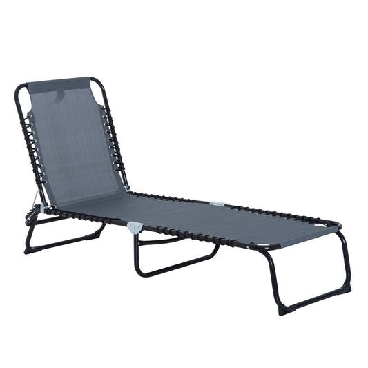 Outsunny Foldable Sun Lounger, Outdoor 4 Level Adjustable Backrest Reclining Chaise Chair, Steel Frame Recliner Chair for Camping, Hiking, Grey