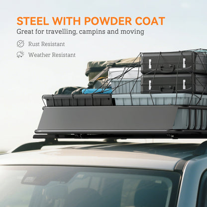 HOMCOM Universal Roof Rack Basket Tray, 90.7 kg Steel Car Rooftop Luggage Cargo Carrier Holder with Wind Fairing, Side Rails for SUVs, Pickups, Sedans, Off-Road Vehicles, 110.5 x 99.5 x 18.5 cm, Black