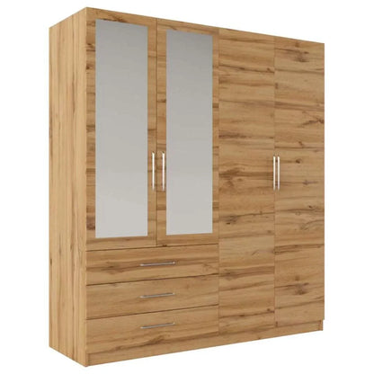 Lincolnshire Stylishy Design Mirrored Wardrobe with 3 Drawers - Oak Wotan