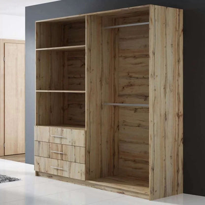 Lincolnshire Stylishy Design Mirrored Wardrobe with 3 Drawers - Oak Wotan