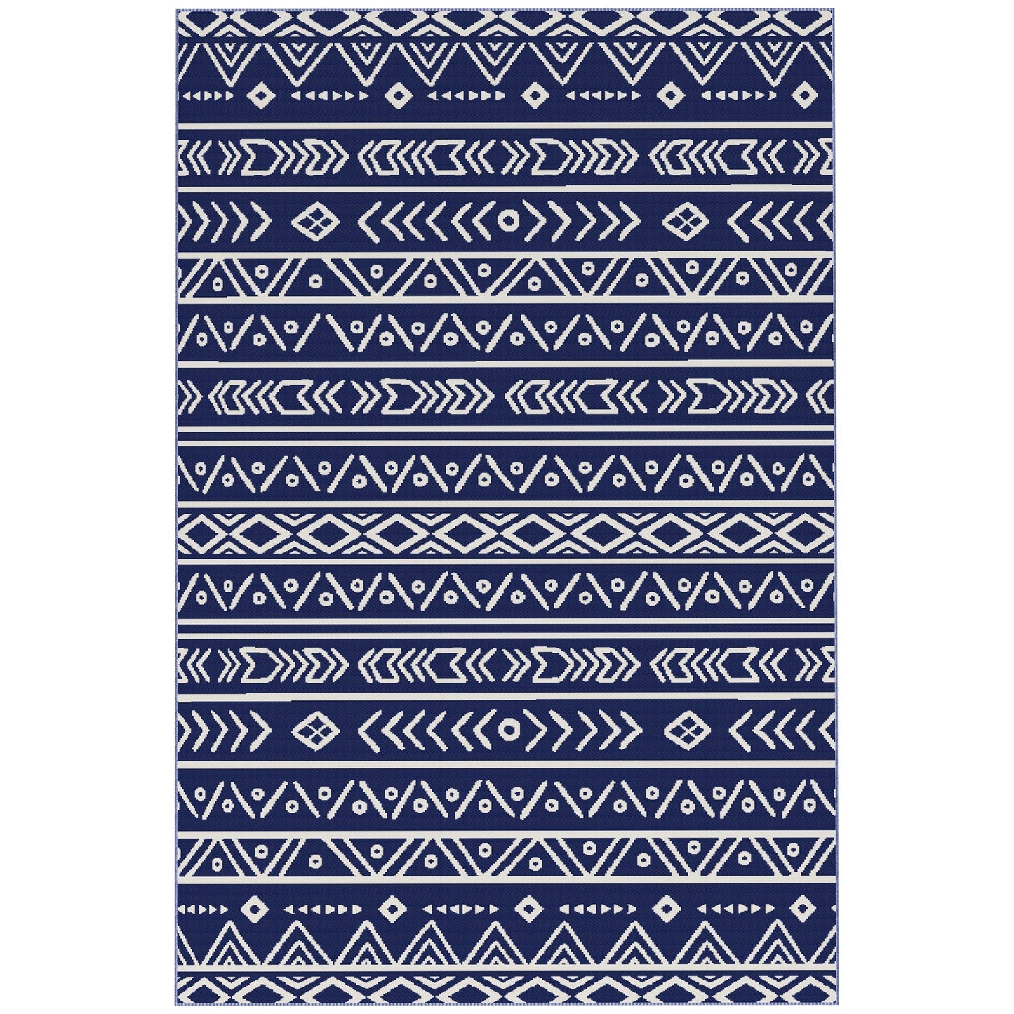 Outsunny Reversible Outdoor Rug with Carry Bag, Waterproof Plastic Straw Mat for Garden, Deck, RV, Picnic, Beach, Camping, 182 x 274cm, Dark Blue and White