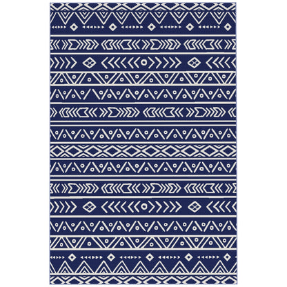 Outsunny Reversible Outdoor Rug with Carry Bag, Waterproof Plastic Straw Mat for Garden, Deck, RV, Picnic, Beach, Camping, 182 x 274cm, Dark Blue and White