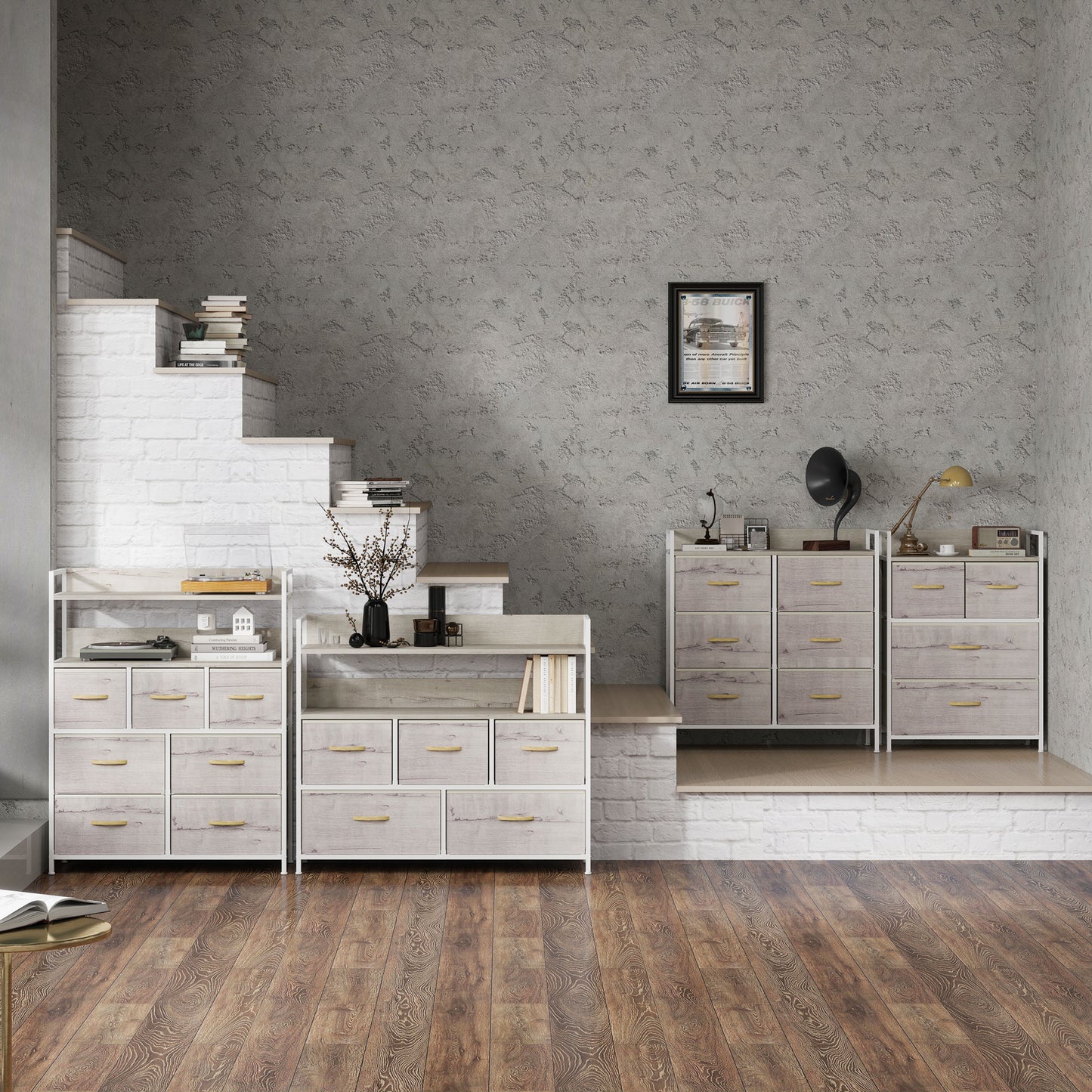 HOMCOM Rustic Chest of Five Fabric Drawers - Natural