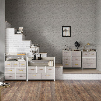 HOMCOM Rustic Chest of Five Fabric Drawers - Natural