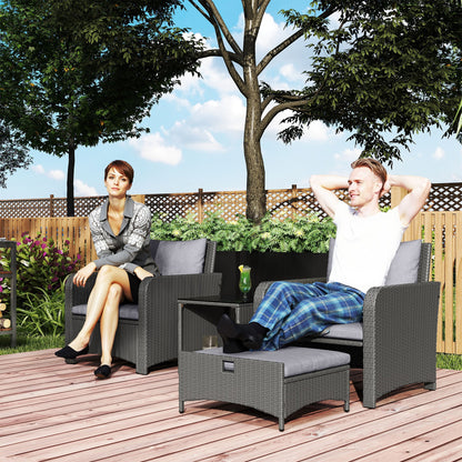 Zestaw mebli ogrodowych Outsunny Five Piece Rattan z 2-poziomowym stolikiem kawowym i pufami - szary