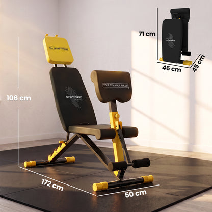 SPORTNOW Adjustable Weight Bench for Home Gym, 300kg Incline Decline Flat Foldable Bench Press with 6 Backrest Positions, Yellow