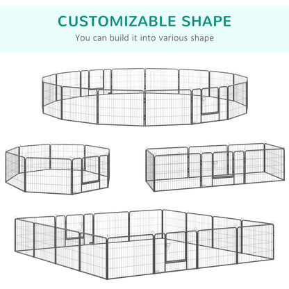 PawHut 16 Panels Heavy Duty Puppy Playpen, for Small Dogs, Indoor and Outdoor Use - Grey