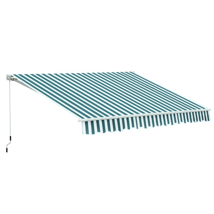 Outsunny 3 x 2.5m Patio Awning, Anti-UV and Waterproof Sun Shade Canopy with Chain Drive and Hand Crank, Green/White Stripes