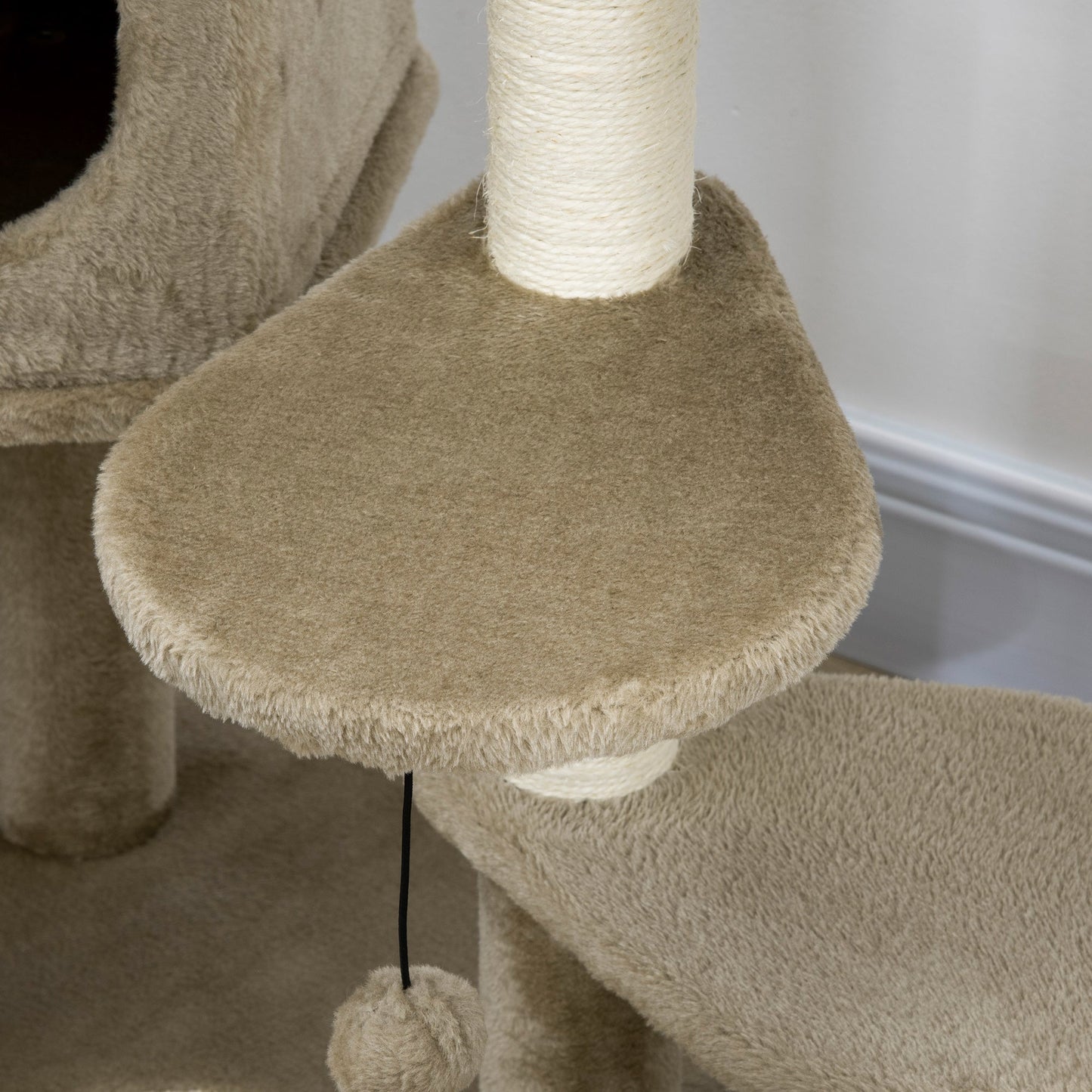 PawHut Cat Tree w/ Multiple Levels, Cat House, Bed and Toy Ball - Brown