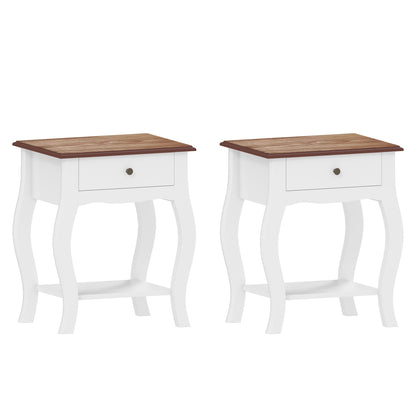 HOMCOM 2pcs Bedside Tables with Drawer, French Style Bedside Cabinets with Open Shelf for Bedroom, Living Room, White