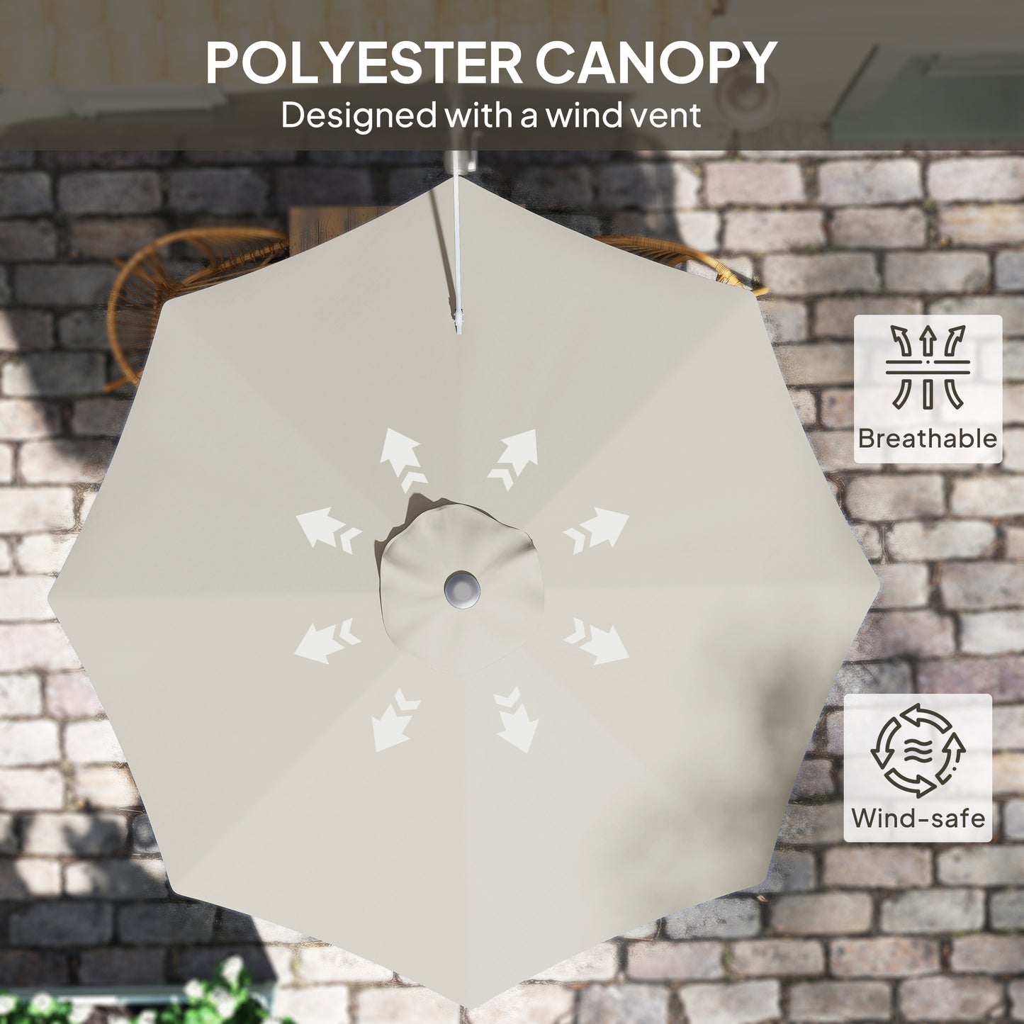 Outsunny 3(m) Parasol ścienny z uchwytem - jasnoszary