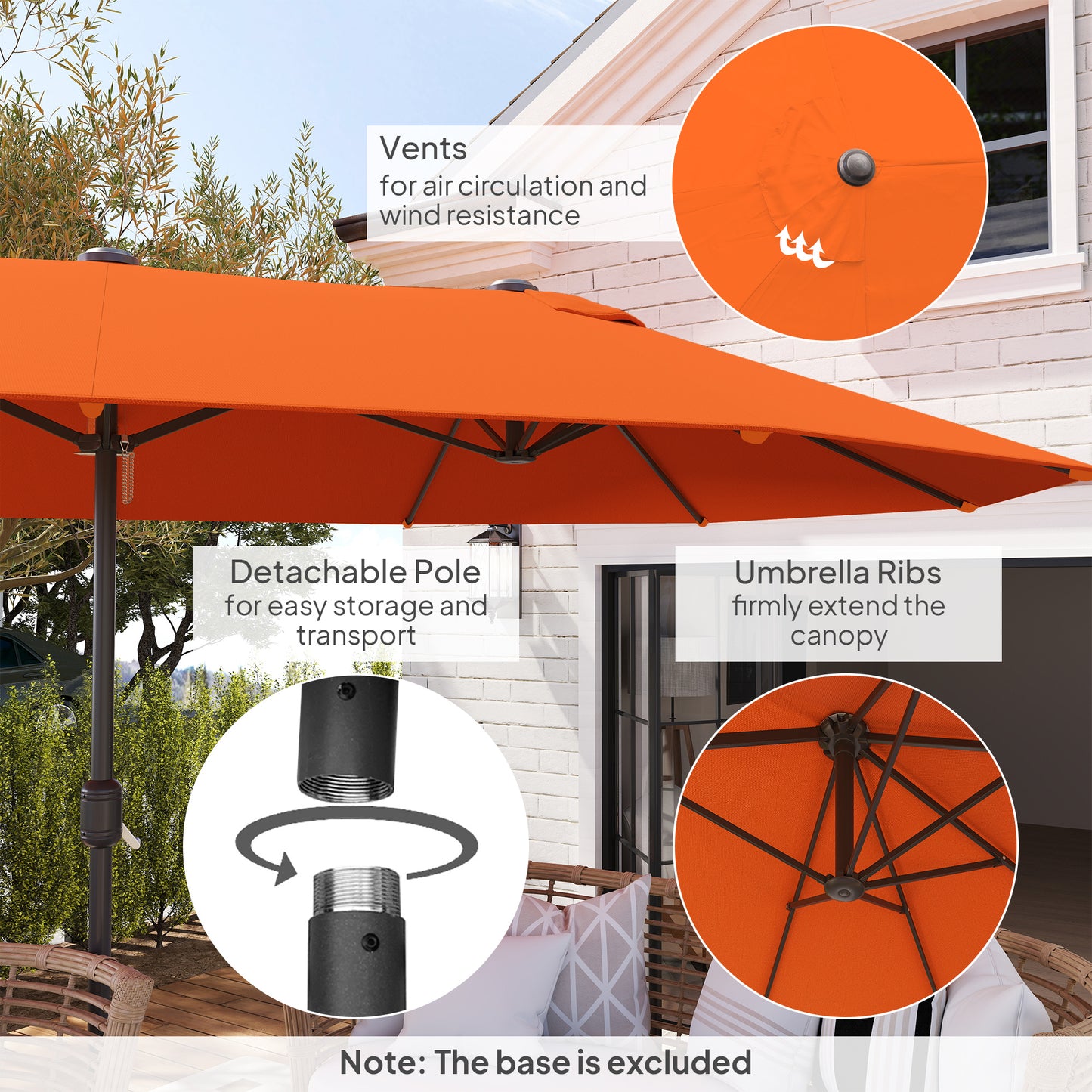 Outsunny 4,6 m dwustronny parasol ogrodowy - pomarańczowy