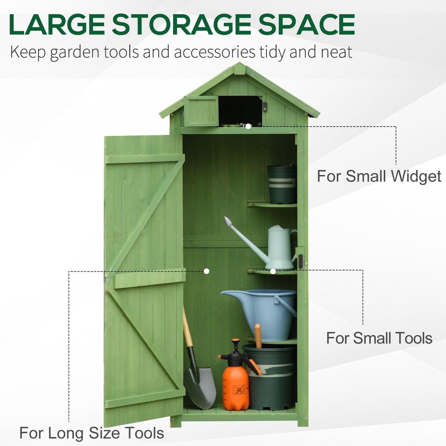 Outsunny Garden Shed Vertical Utility 3 Shelves Shed Wood Outdoor Garden Tool Storage Unit Storage Cabinet, 77 x 54.2 x 179cm - Green