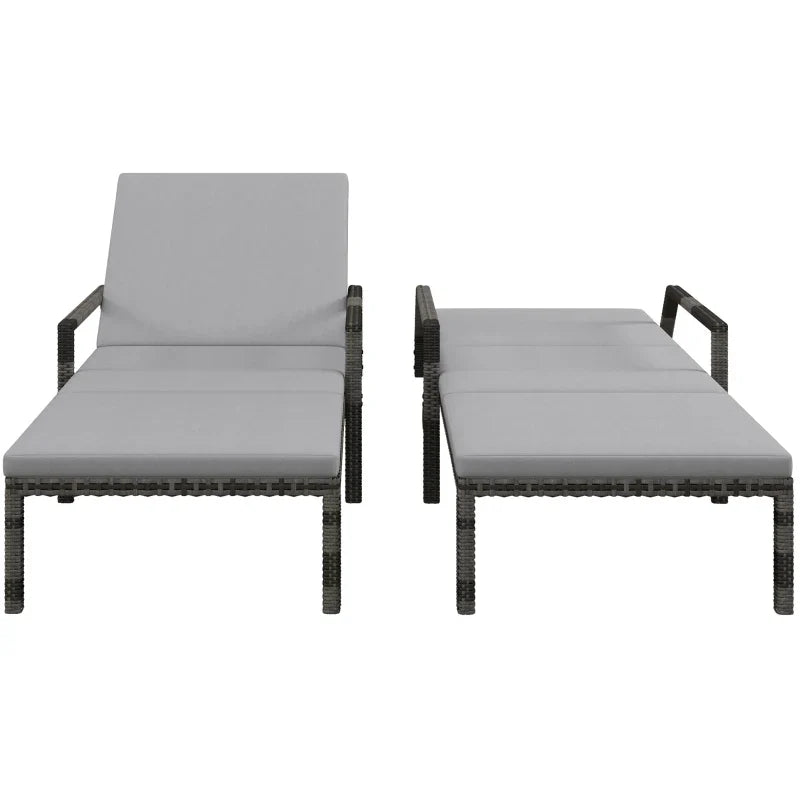 Outsunny Outdoor PE Rattan Sun Lounger Set of 2, Wicker Chaise Recliner Garden Chair with 5-Level Adjustable Backrest and 2 Wheels, Grey