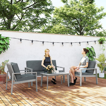 Outsunny 4-Piece Wooden Garden Furniture Set with Cushions - Light Grey