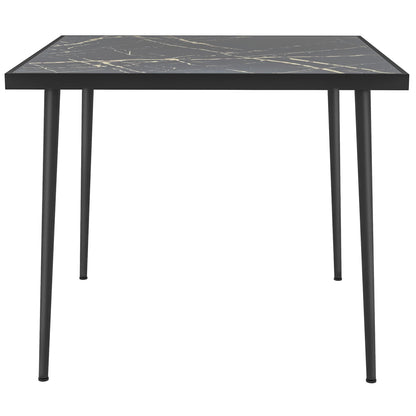 Outsunny Square Garden Table, Outdoor Dining Table for 4 with Marble Effect Tempered Glass Top and Steel Frame for Patio, Black