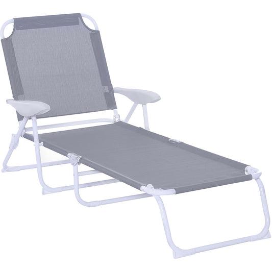 Outsunny Reclining Lounge Chair with 4-Level Adjustable Backrest Folding Sun Beach Lounger for Patio Garden Silver