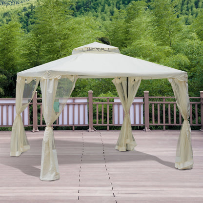 Outsunny 3 x 3 Meter Metal Gazebo Garden Outdoor 2-tier Roof Marquee Party Tent Canopy Pavillion Patio Shelter with Netting - Cream White