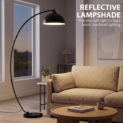 HOMCOM C-Shaped Floor Lamp, Modern Standing Lamp with Bowl-Shaped Reflective Shade, Foot Switch and Marble Base, Black