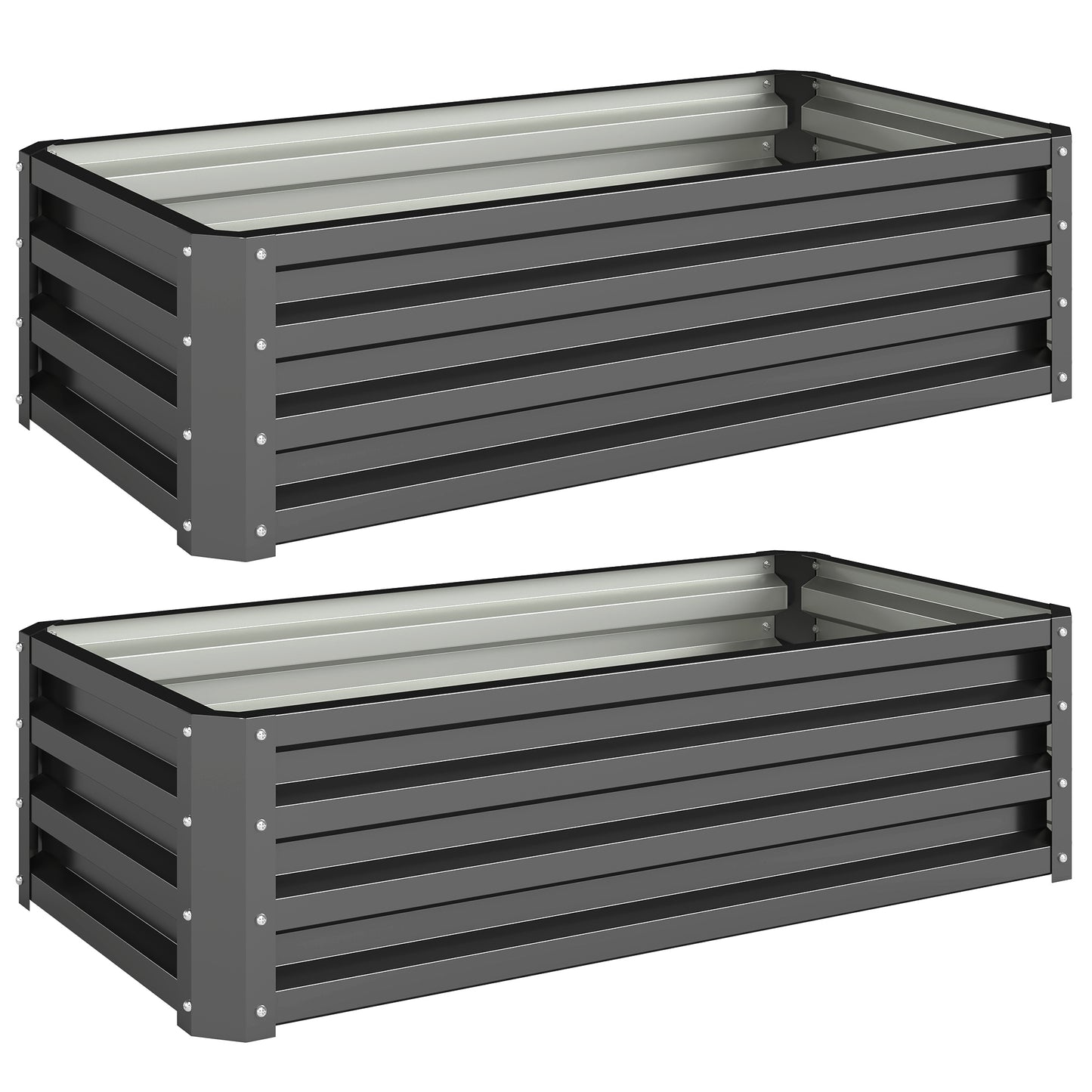 Outsunny Set of Two 110 x 50cm Steel Planter Boxes - Dark Grey