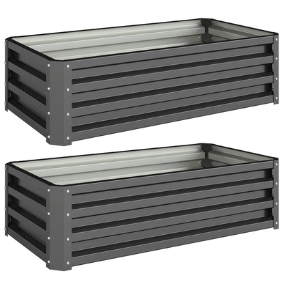 Outsunny Set of Two 110 x 50cm Steel Planter Boxes - Dark Grey