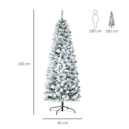 6 Feet Prelit Artificial Snow Flocked Christmas Tree with Warm White LED Light, Holiday Home Xmas Decoration, Green White