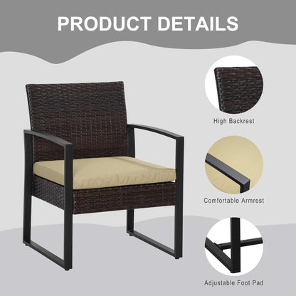 Outsunny 3 szt. PE Rattan Wiklina Meble ogrodowe Patio Bistro Zestaw Weave Conservatory Sofa Stolik kawowy i krzesła Zestaw beżowy
