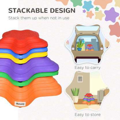 Outsunny Balance Stepping Stones Kids, 6-Piece Starfish Style Non-slip Obstacle Course, Stackable Balance Blocks, Garden Sensory Toys for Toddler 3-8 Years, Indoor Outdoor, Multicoloured